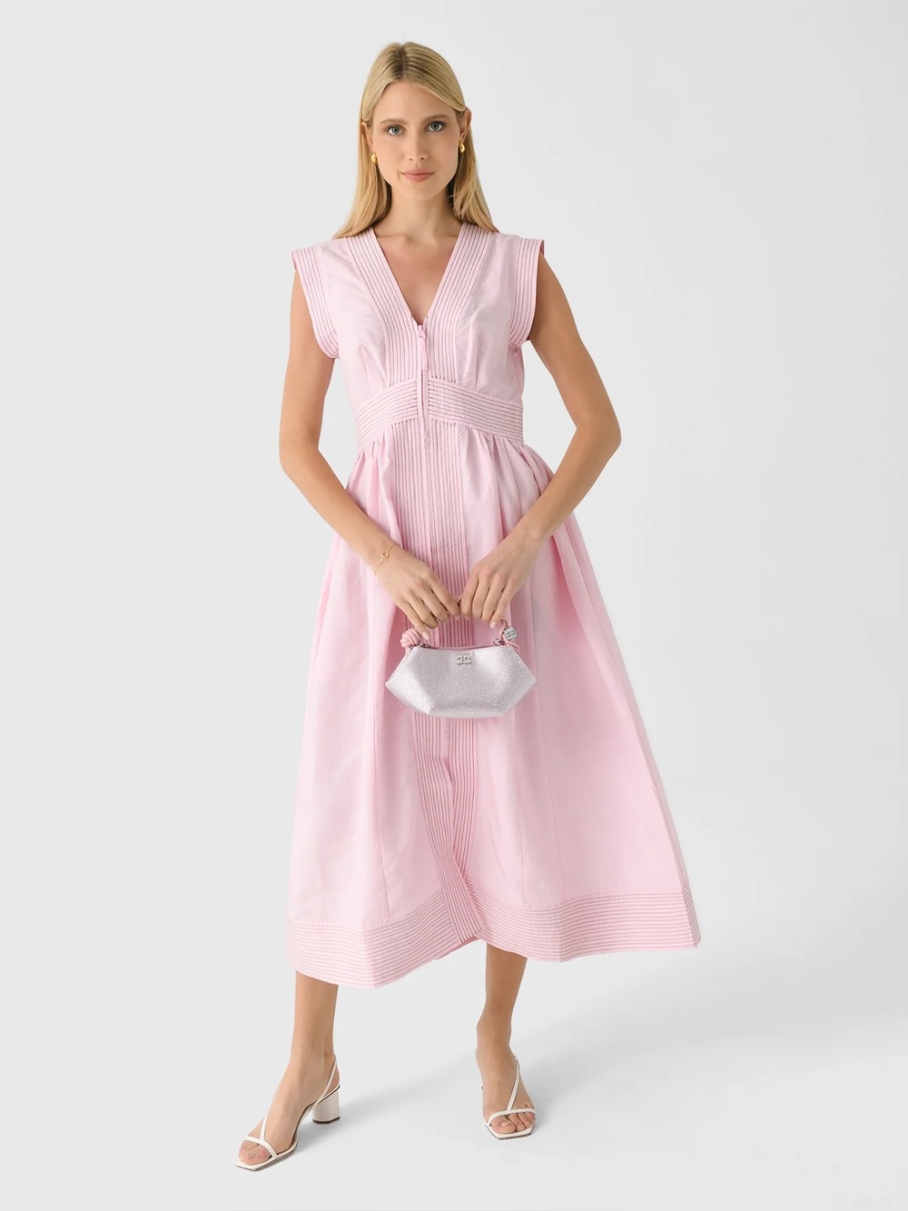 Hunter Bell April Women's Pink V-Neck Midi Dress